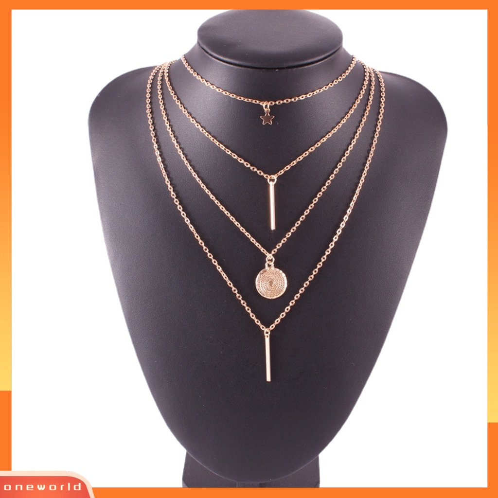 [ONE] 4pcs Kalung 4layer Temperamen Liontin Geometris Elegan Kalung Multilayer Untuk Perjamuan