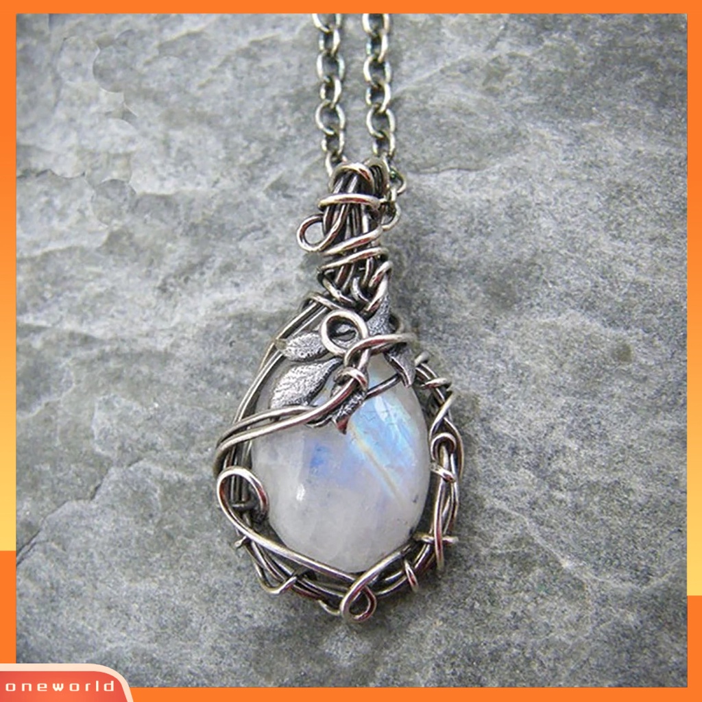 [ONE] Kalung Wanita Kualitas Tinggi Vintage Warna Silver Moonstones Lady Pendant Untuk Prom