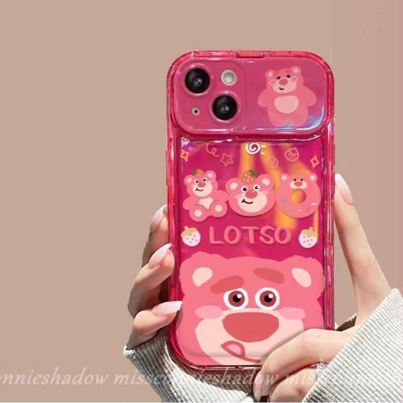 3d Mainan Kartun Strawberry Bear Cute Manyo Flip Make Up Mirror Case Untuk Oppo A12 A15 A15s A3s A5s A7 A57 A53 A9 A5 A31 A77 A35 A77S A11K A33 2020 Soft Cover Tahan Guncangan