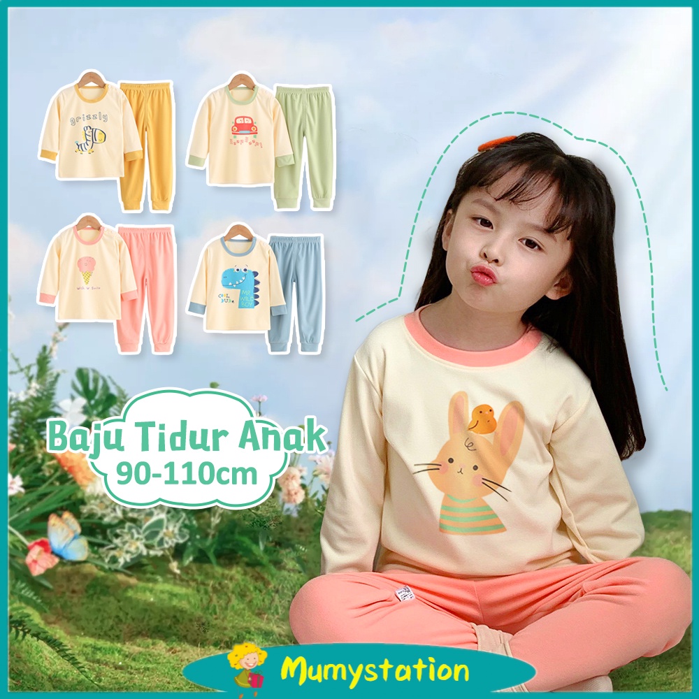 Mumystation Setelan Baju Tidur Anak perempuan laki-laki/ Piyama Anak Cotton Unisex Lengan Panjang