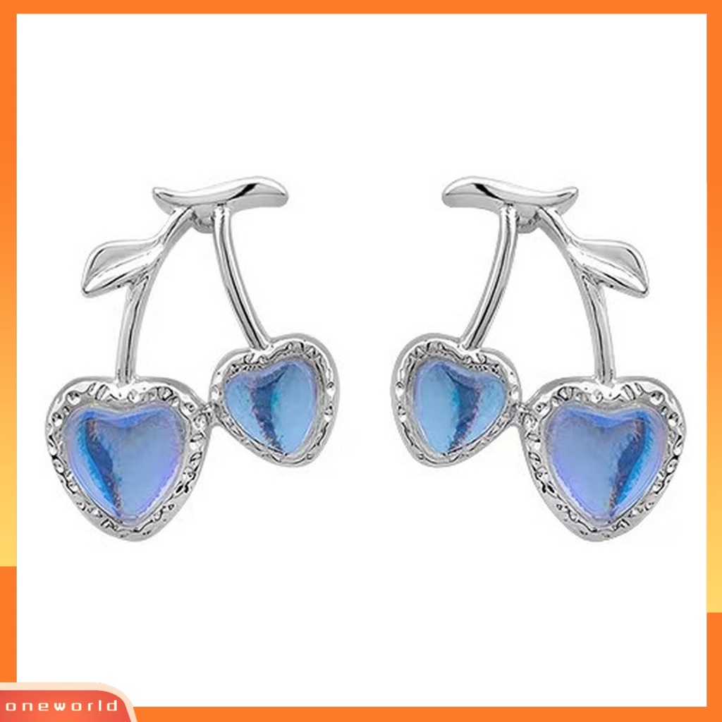 [ONE] Lucu Manis Cherry Stud Earrings Shiny Light Blue Berlian Imitasi Earrings Pesta Perjamuan Wanita Fashion Perhiasan Hadiah