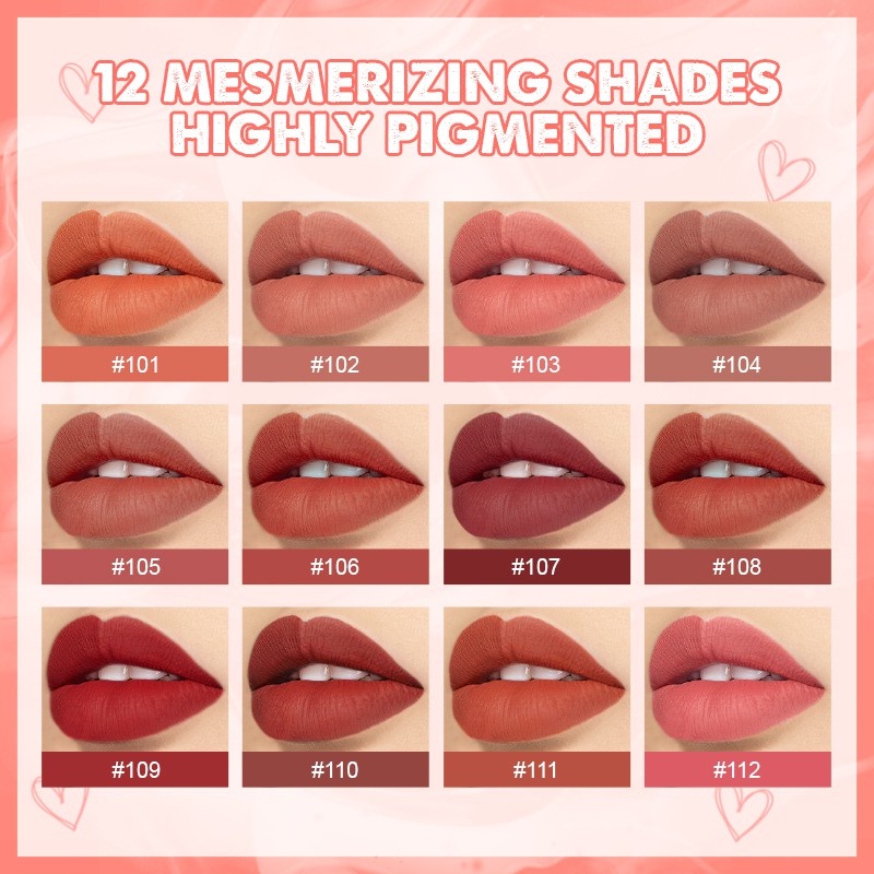 Glitzzy 12 Warna Lipstick Matte Lembut Warna Nude Tahan Lama Melembabkan Cantik