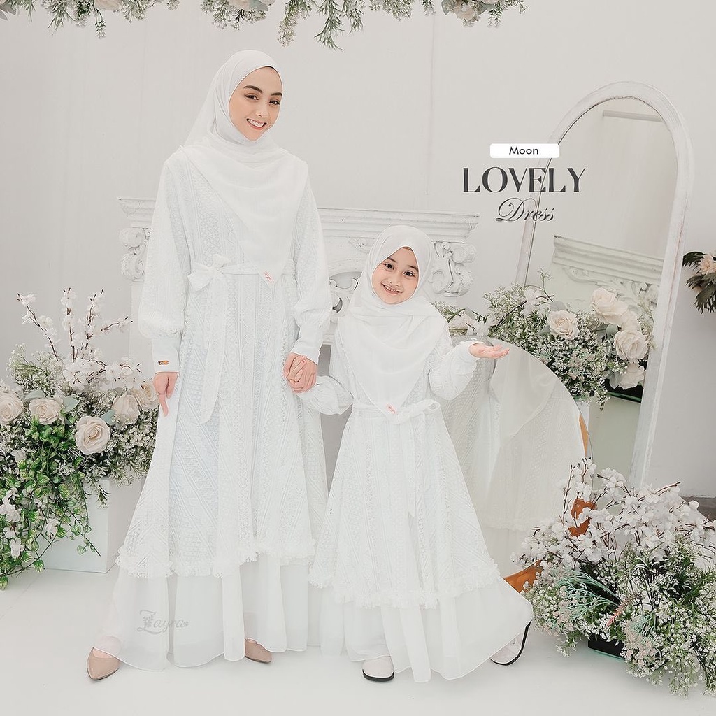 Lovely Dress Couple Gamis Muslim Moms &amp; Kids Plus Pashmina 2in1 Mix Brukat Malika OOTD Lebaran