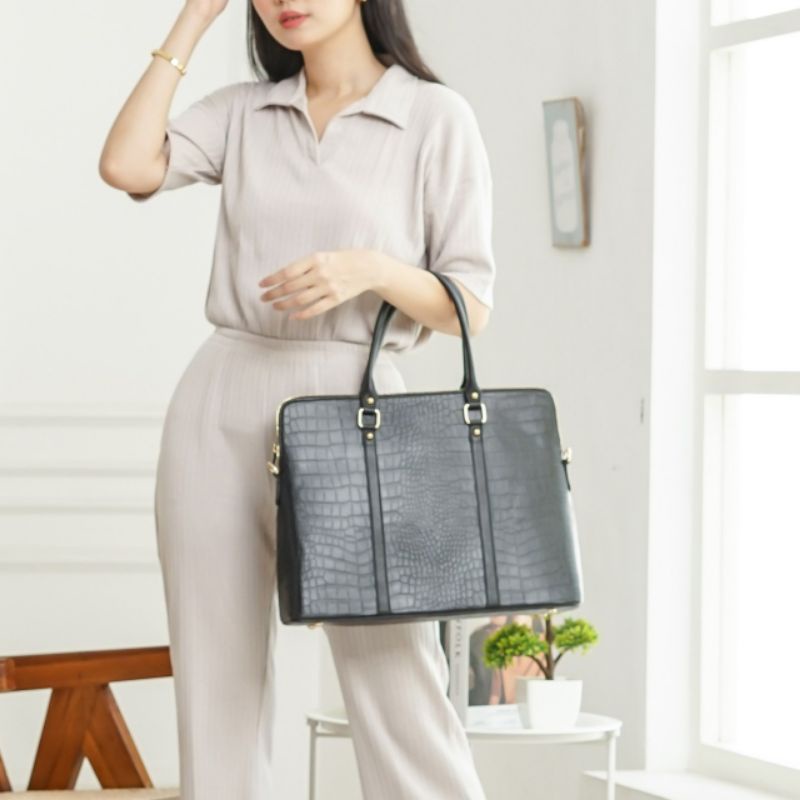 Tas Laptop Wanita | Tas Kantor Wanita | Moon Croco Bag | Tote Bag Laptop