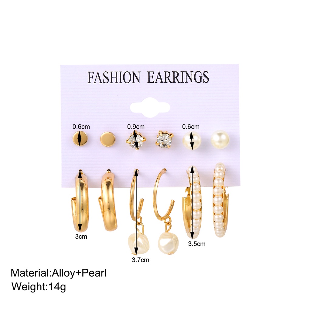 6pasang/set Anting Tetes Mutiara Kristal Anting Hoop Emas Untuk Wanita Fashion Perhiasan Aksesoris