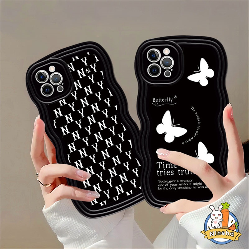 Casing Hp Kompatibel Untuk iPhone 14 13 12 11 Pro Max X Xr Xs Max iPhone 8 7 6 6s Plus SE 2020 Mewah Hitam Retro Butterfly Phone Case Silikon Shockproof Gelombang Tepi Lembut Tpu Penutup Belakang