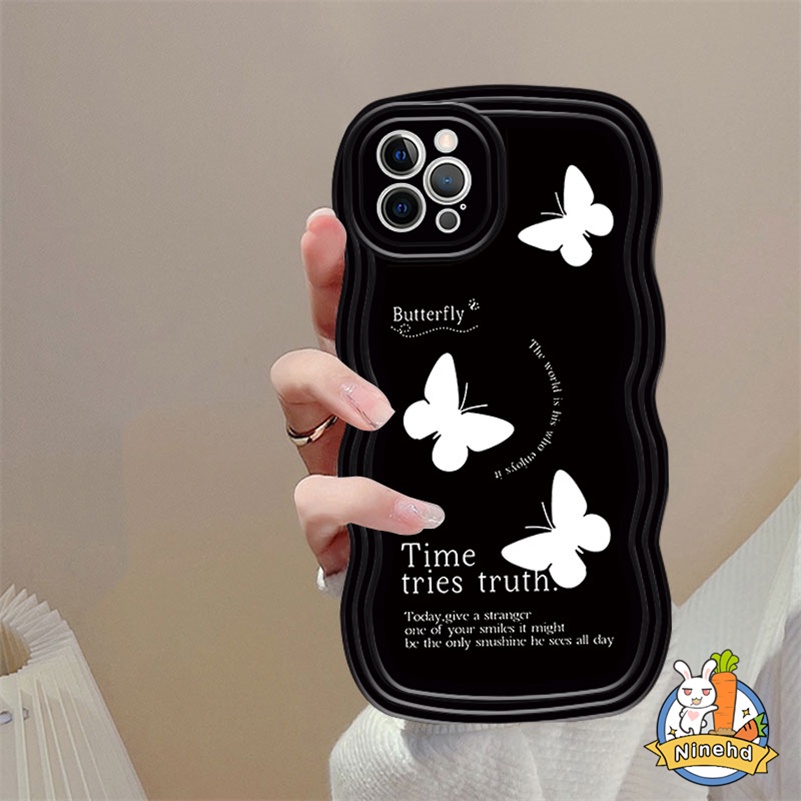 Casing Hp Kompatibel Untuk iPhone 14 13 12 11 Pro Max X Xr Xs Max iPhone 8 7 6 6s Plus SE 2020 Mewah Hitam Retro Butterfly Phone Case Silikon Shockproof Gelombang Tepi Lembut Tpu Penutup Belakang