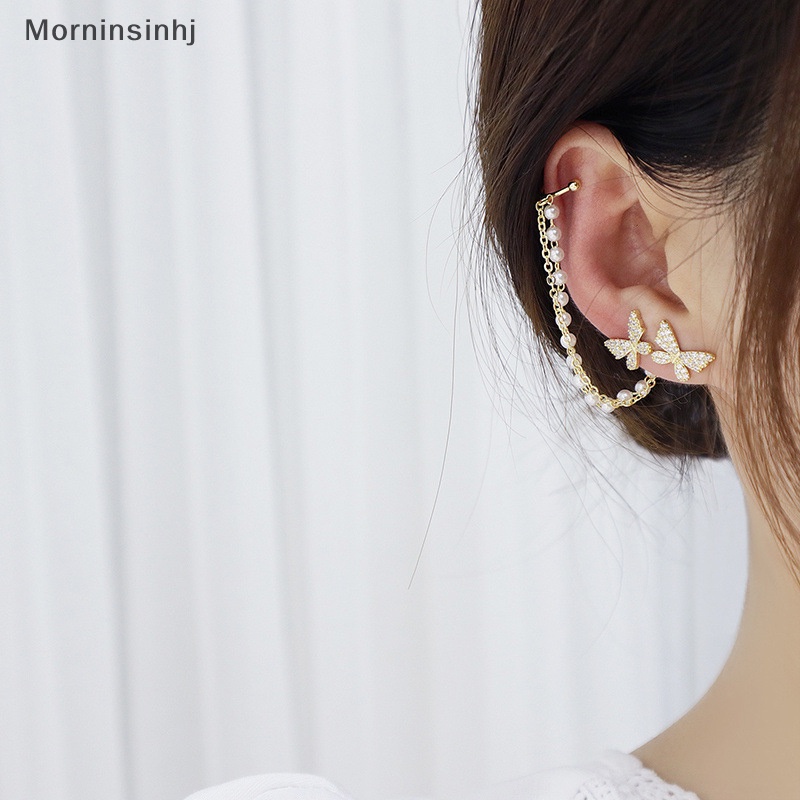 Mornin Anting Kupu-Kupu Kepribadian Feminim Anting Klip Telinga Anting Rumbai Terintegrasi id