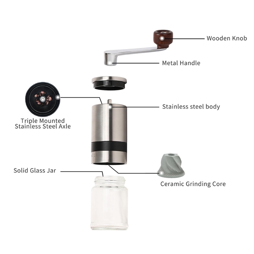 1pc Portable Hand Manual Stainless Steel Coffee Grinder Mesin Lepas Pasang
