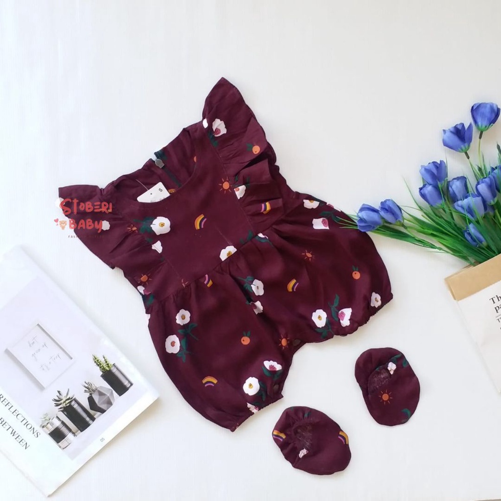 stoberi baby - BBB JUMPSUIT ZEELAA setelan anak perempuan jumper bayi motif bunga lucu free sarung kaki PART 1