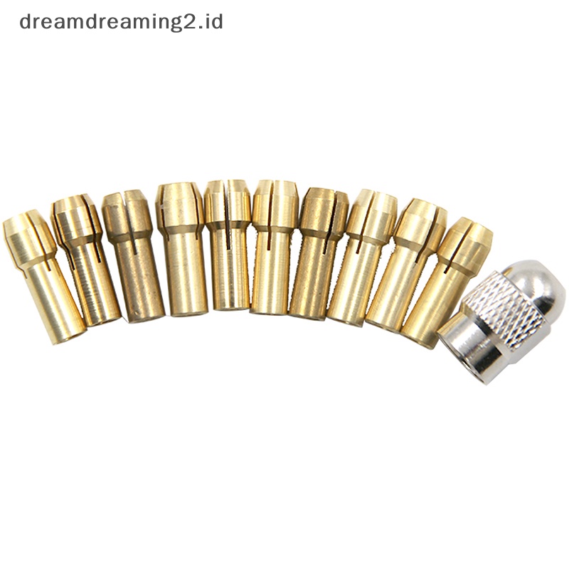 (drea) 11pcs /set Mata Collet Chuck Kuningan Bor Mini Untuk Alat Rotary 0.5-3.2mm //