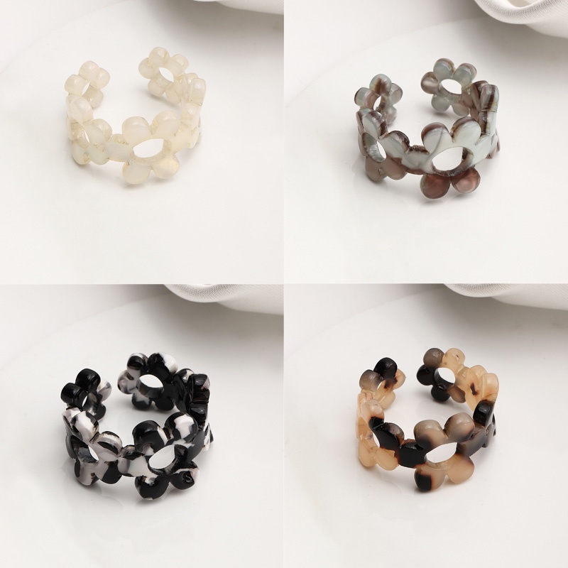 1pc Cincin Akrilik Resin Warna-Warni Baru Berongga Keluar Leopard Floral Rings Set Untuk Perhiasan Wanita Resizable