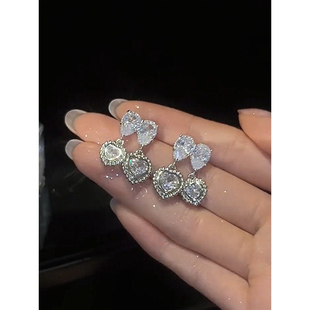 Fashion Cinta Ganda Zirkon Anting Perak Jarum Sederhana, Lembut, Manis Anting Perempuan