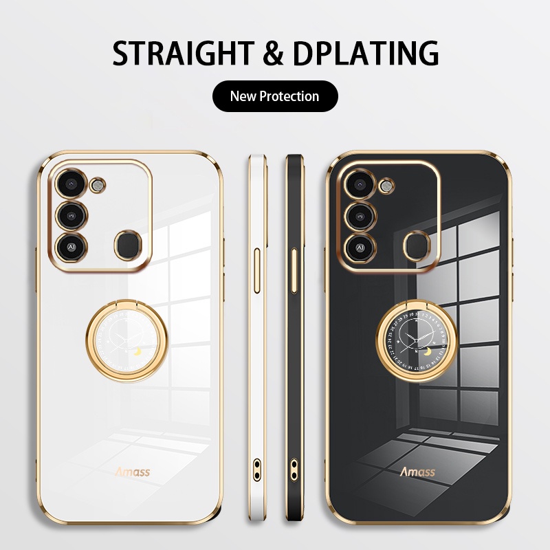 Andyh Casing Ponsel Silikon Ultra Tipis Untuk Infinix Tecno Spark 8C Tecno Spark Go 2022kg5 KG5j KG5k Deluxe Fall Protection Gold Band Dengan Jam Cincin Dan Lanyard Gratis