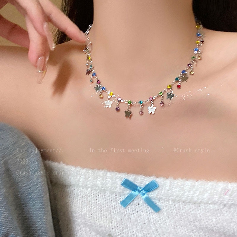 Kalung Geometris Kupu-Kupu Bahan Alloy Zircon Korea Untuk Anak Perempuan