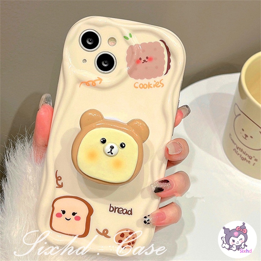 Redmi 12 12C 10C 9T 9C Note 12s 12 11 11s 10s 9s 10Pro Redmi  A2 A1 10 11A 10A 9A Xiaomi 11 Lite 12 Lite Poco X5 X3Pro 3D Curved Edge Wave Glossy Lucu Beruang Roti Dengan Bracket Casing Ponsel Soft Cover