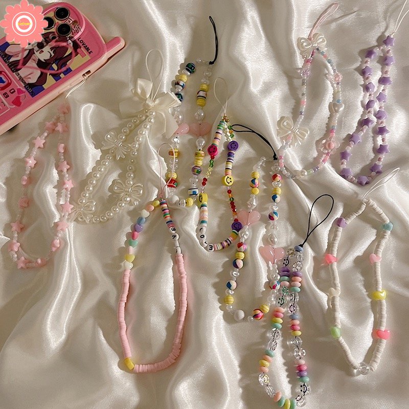 Korea Fashion Kelinci Lucu Beruang Ikatan Simpul Bunga Mutiara Imitasi Manik-Manik Ponsel Rantai Ponsel Lanyard Aksesoris Phone Charms