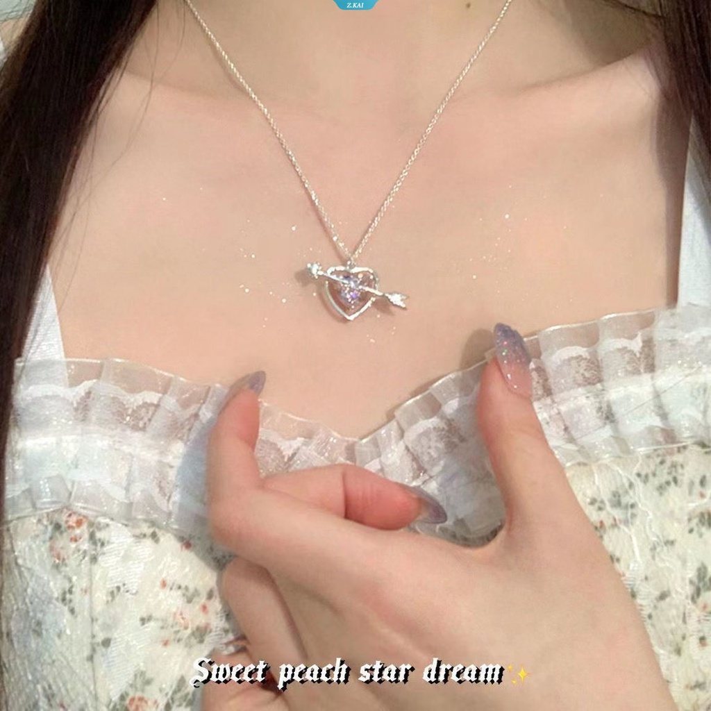 Nonoyes Fashion Cupid Eros Panah Hati Liontin Kalung Desain Sederhana Kristal Kalung Untuk Wanita Cinta Romantis Perhiasan Hadiah [ZK]