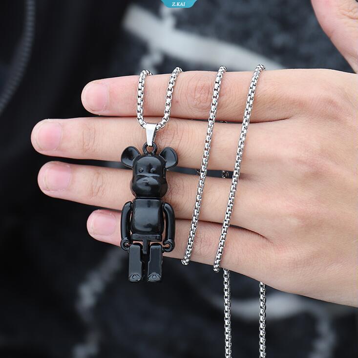 Asli Pribadi Hip Hop Pasangan Titanium Steel Kalung Violent Beruang Liontin Jalan Punk Rock Jumper Rantai Aksesori [ZK]