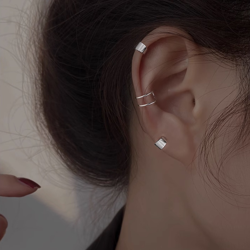 Papaozhu Minimalis S925 Perak C Bentuk Glitter Stud Anting Untuk Wanita Perempuan Bergaya Chunky Cuff Earring Perhiasan Aksesoris