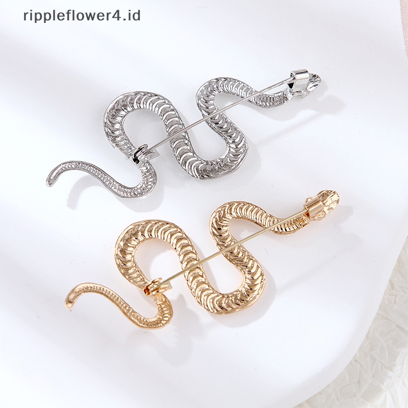 {rippleflower4.id} Tren Mode Baru Hewan Vintage Logam Ular Bros Desain Unik Temperamen Warna Emas Ular Bros Pin Hadiah Kerah Aksesoris Lencana~