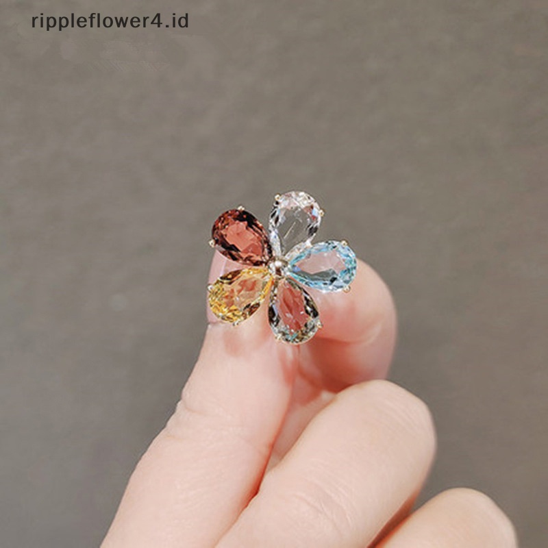 {rippleflower4.id} Bros Kristal Bunga Kelinci Lucu Manis Untuk Wanita Gadis Butik Ukuran Kecil Lencana Hewan Pin Tas Sekolah Handbag Aksesoris Hadiah~