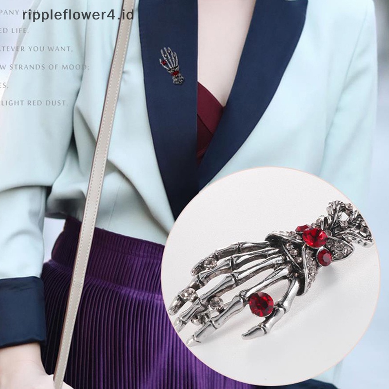 {rippleflower4.id} Punk Retro Punk Tengkorak Palm Korsase Berlian Imitasi Hip Hop Bros Pin Pesta Perhiasan~