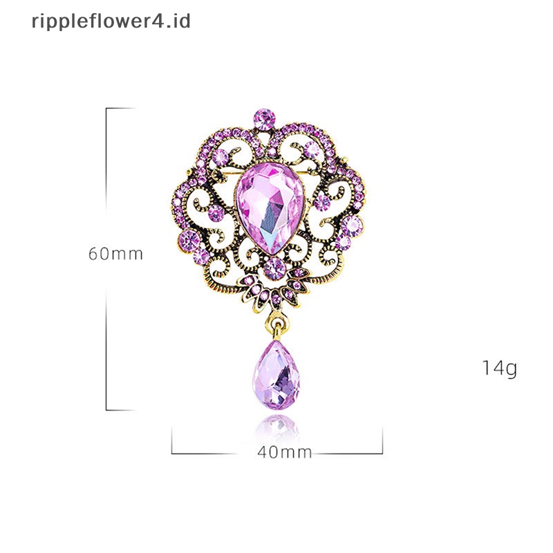 {rippleflower4.id} Pin Bros Kristal Berlian Imitasi Tetesan Air Untuk Wanita Hadiah Perhiasan Pernikahan~