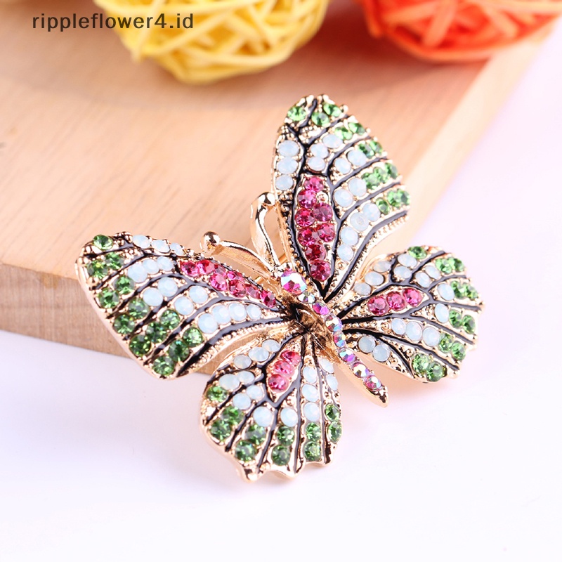 {rippleflower4.id} Berlian Imitasi Kupu-Kupu Bros Wanita Elegan Kristal Serangga Bros Pin Fashion Pesta Pernikahan Perhiasan Mantel Aksesoris~