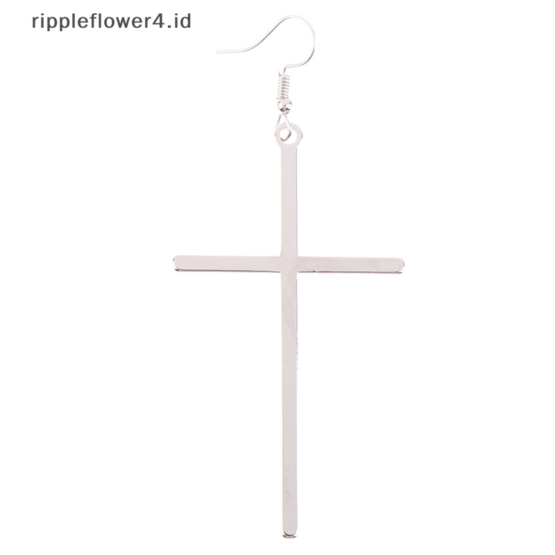 {rippleflower4.id} 1pasang Anting punk Kreatif Tekstur fashion Populer Anting Salib Panjang~