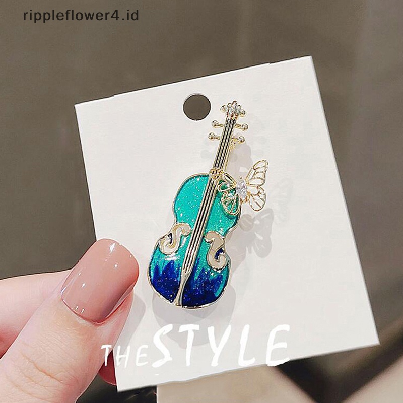 {rippleflower4.id} Violin Vintage Bros Biru Fashion All-match Individu Korsase Kerah Pin Tas Gaun Kerah Pin Perhiasan Aksesoris Pakaian~