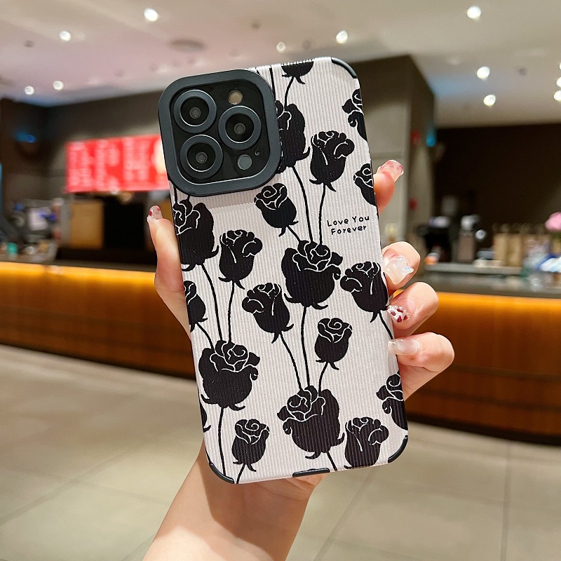 IPHONE Soft case Pelindung Kulit Tekstur Vertikal Rose Vintage Untuk Iphone14 13 12 11 Pro Max X XR XS Max7 8 Plus
