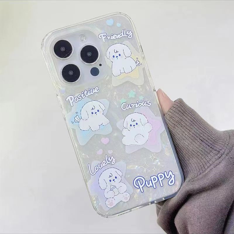 Ins Gaya Cocok Untuk iPhone 14 Pro Max Casing Ponsel iPhone Motif Ganda Print Puppy Kompatibel Dengan Iphone13 13pro 13prm iPhone 11 11pro 14plus 12Pro Max Casing Ponsel TPU Tahan Guncangan