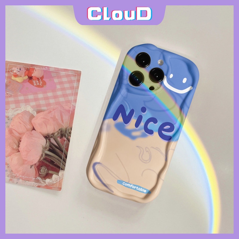 IPHONE Casing Belakang Tepi Melengkung Bergelombang 3D Kompatibel Untuk Iphone11 12 14 13 Pro Max6 7 6s 8plus XR XS X Max SE 2020huruf Sederhana Smile Motif Kotak-Kotak Bunga Pink Soft Tpu Cover