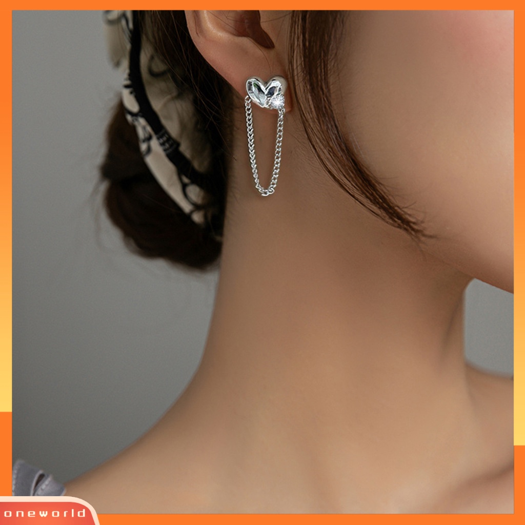 [WOD] 1pc Wanita Anting Bentuk Hati Berkilau Punk Rumbai Rantai Menjuntai Anting-Anting Perhiasan Fashion