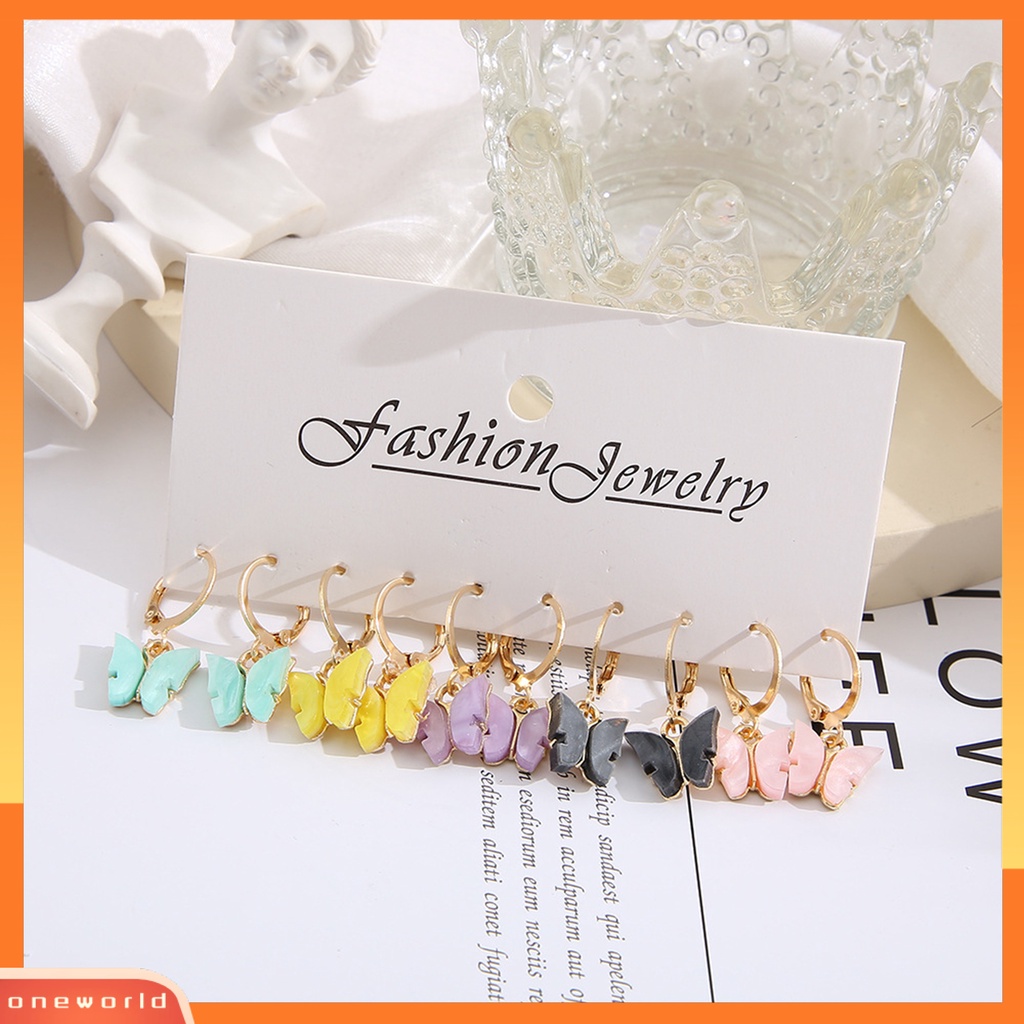 [WOD] 5pasang Anting Menjuntai Warna-Warni Retro Geometris Electroplating All-match Hias Hadiah Wanita Akrilik Butterfly Drop Earrings Fashion Perhiasan Untuk Pacaran