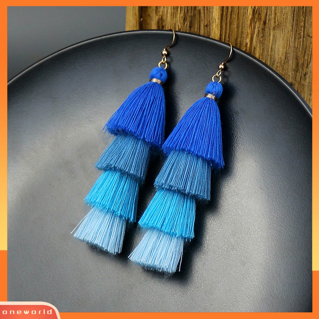 [WOD] 1pasang Anting Menarik Gaya Bohemia Ultra Panjang 4lapis Rumbai Fringe Menjuntai Anting Untuk Wanita