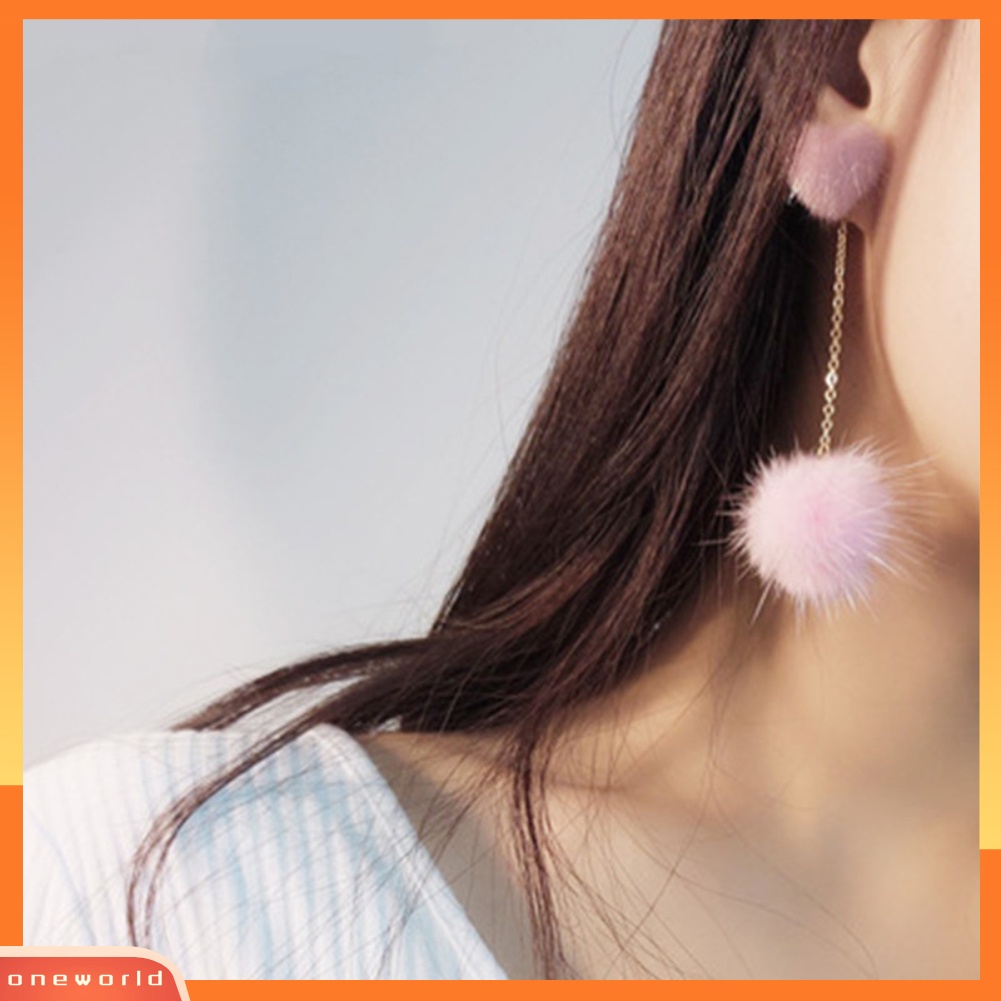 [WOD] Wanita Manis Pompom Panjang Menjuntai Hati Mutiara Imitasi Ear Stud Earrings Perhiasan Hadiah