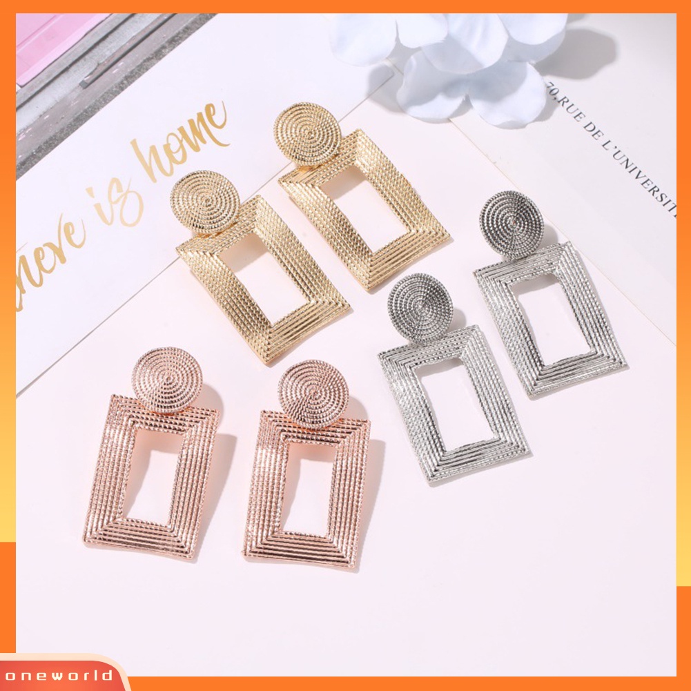 [WOD] Wanita Berongga Persegi Panjang Geometris Menjuntai Ear Stud Earrings Perhiasan Pernyataan