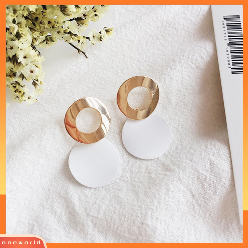 [WOD] 2pasang Bergaya Wanita Geometris Bulat Menjuntai Berongga Lingkaran Stud Earrings Jewelry