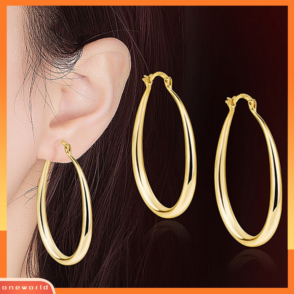 [WOD] 1pasang Anting Wanita Sederhana Dress Up Paduan Kantor Lady Oval Tipe Hoop Alloy Earrings Pakaian Sehari-Hari