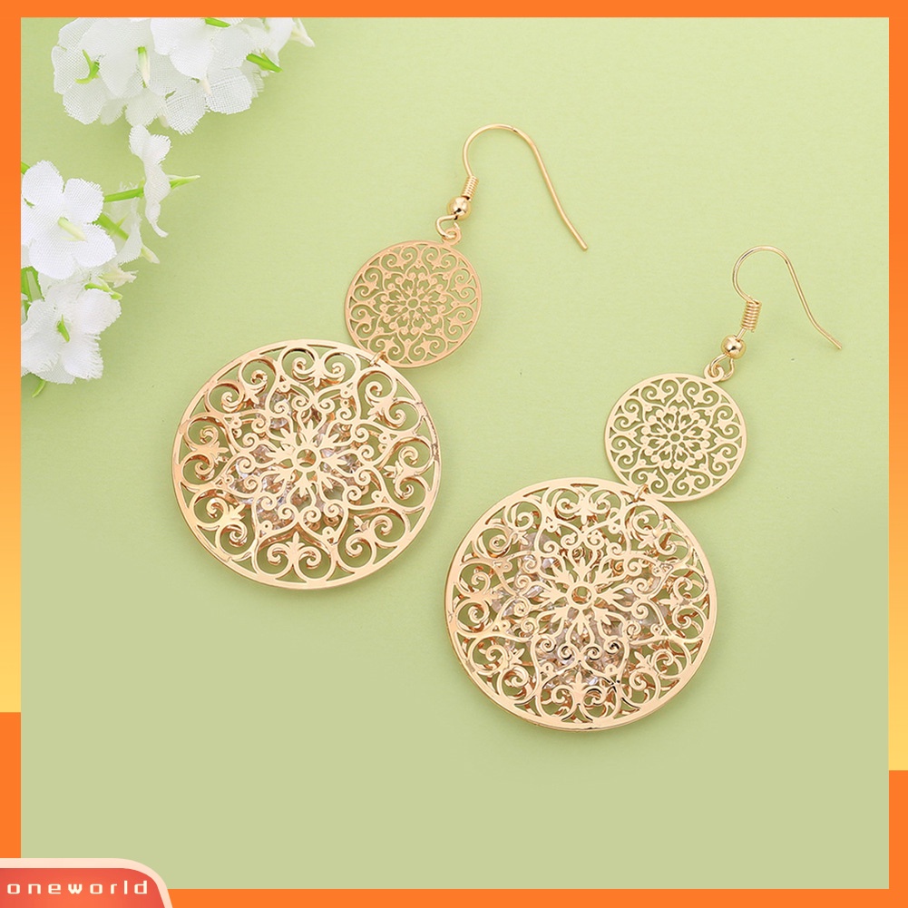 [WOD] Fashion Wanita Dua Lapisan Diukir Kerawang Drop Menjuntai Liontin Anting Perhiasan