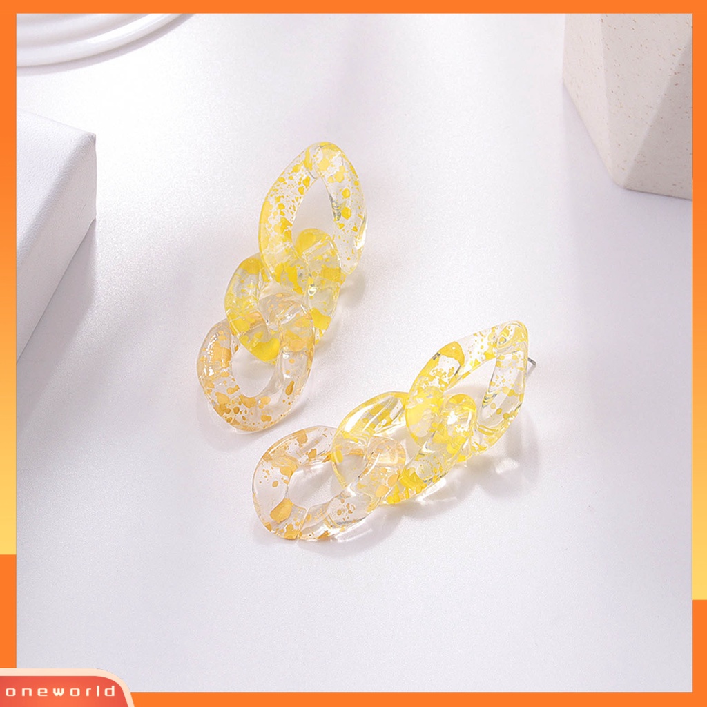 [WOD] 1pasang Anting Wanita Rantai Kuba Perhiasan Transparan Geometris Bohemian Drop Earrings Untuk Pesta