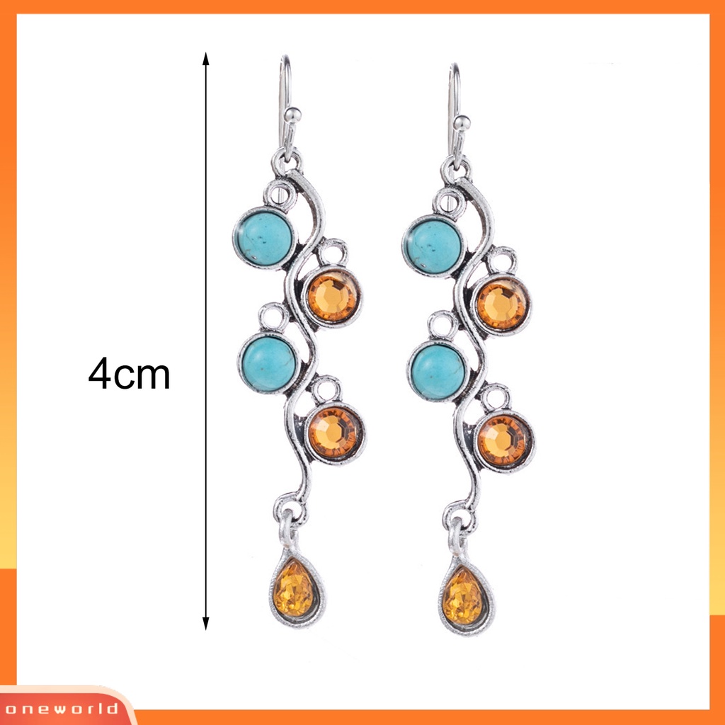 [WOD] 1pasang Anting Drop Vintage Hias Geometris Turquoise Decor Hook Earrings Untuk Pesta