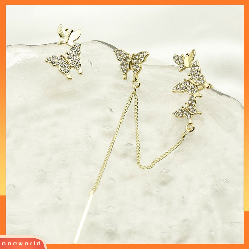 [WOD] Anting Wanita Rumbai Desain Asimetris Bentuk Kupu-Kupu Gantung Rumbai Women Clip Earrings Untuk Perempuan