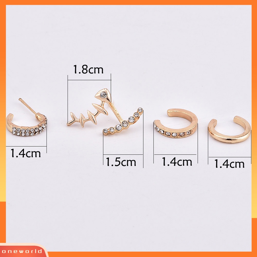 [WOD] 4 Pcs Wanita Fashion Tulang Ikan Telinga Jaket Hoop Stud Anting Set Perhiasan Hadiah Pesta