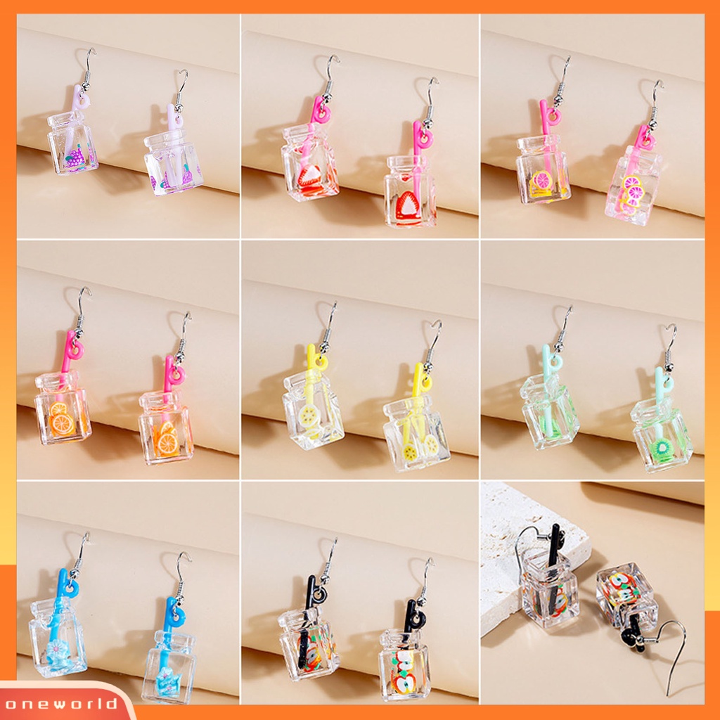 [WOD] 1pasang Drop Earrings Indah Ringan Resin Kartun Buah Susu Cangkir Teh Anting Untuk Pesta