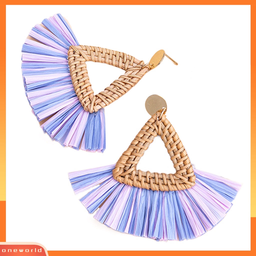 [WOD] 1pasang Drop Earrings Braided Berlebihan Gaya Boho Niche Desain Menjuntai Anting Aksesoris Wanita