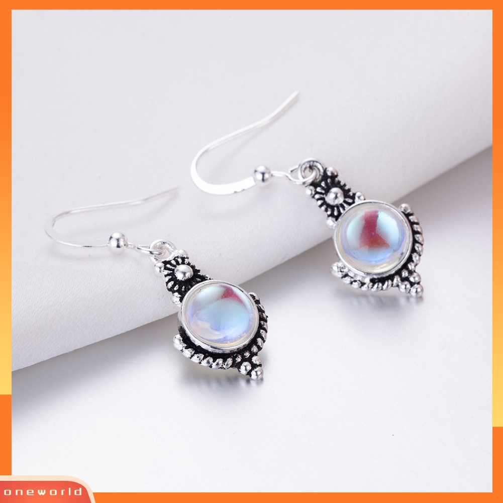 [WOD] Wanita Elegan Faux Moonstone Hook Earrings Perhiasan Pesta Valentines Pesona Hadiah