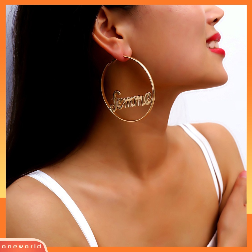 [WOD] Wanita Geometris Femme Bayi Huruf Berongga Hoop Lingkaran Anting Pernyataan Perhiasan